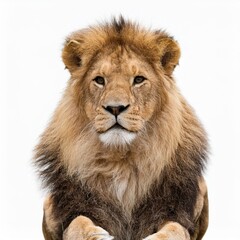 Cute lion sitting isolated on white background. Generated image