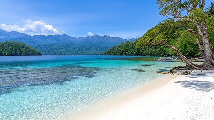 Fototapeta premium Tropical Beach Paradise Crystal Clear Water White Sand Boats