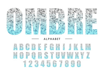Beautiful trendy glitter alphabet letters with silver to turquoise ombre