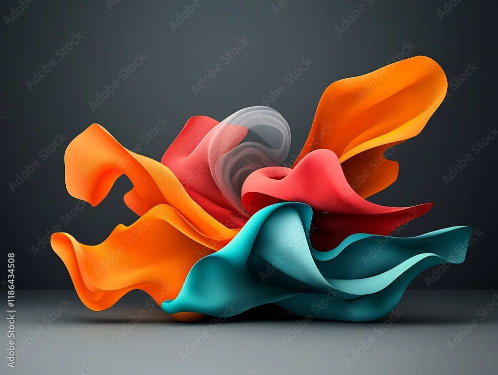 Poster mesmerizing prismatic neon shapes and fluid undulating forms creating a striking surreal abstract ba