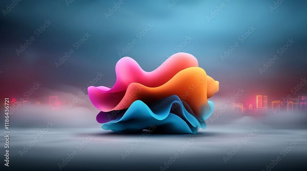Poster captivating abstract background design featuring a dynamic fluid and shimmering iridescent wavy shap