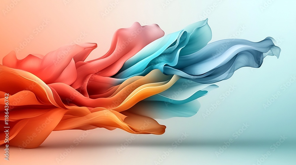 Poster ethereal iridescent waves of shimmering surreal abstract background design with dreamlike fluid move