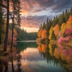 Obraz premium A beautiful serene forest lake landscape