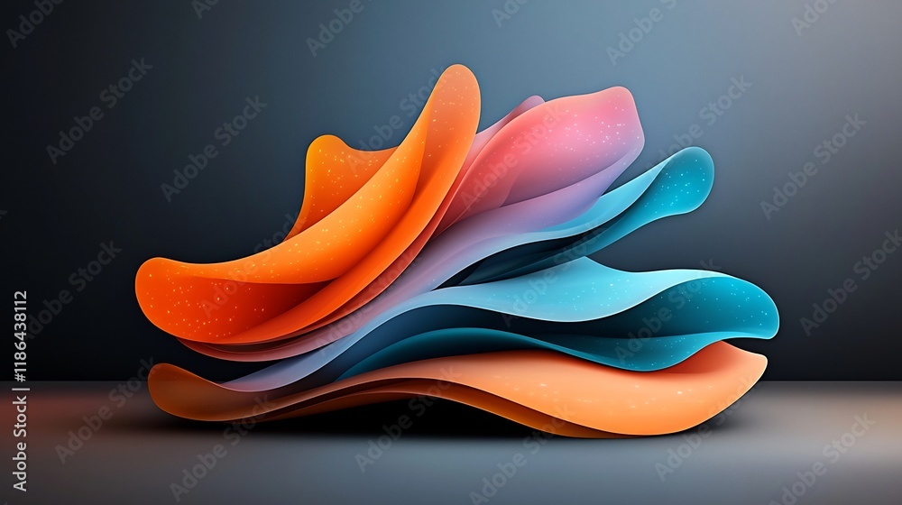 Poster vibrant iridescent abstract background design featuring a dynamic fluid shape with a ethereal biolum