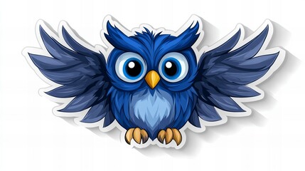 Fototapeta premium Adorable blue owl with large eyes and outstretched wings. A charming illustration, perfect for kids!