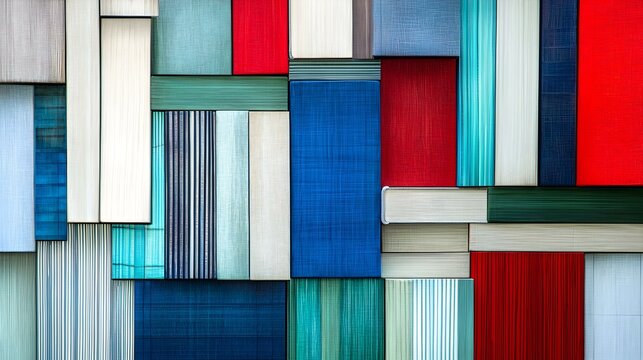 Abstract colorful geometric pattern.  A vibrant, textured collage of rectangular shapes in various colors and textures. Perfect for backgrounds, design, and modern art projects.