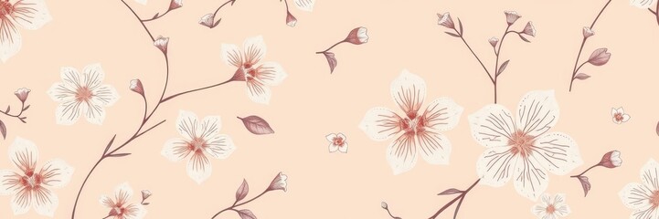 Obraz premium A delicate flower pattern with intricate details and subtle shading is combined with a soft peach background, creating a romantic and ethereal visual effect, peach, garden print