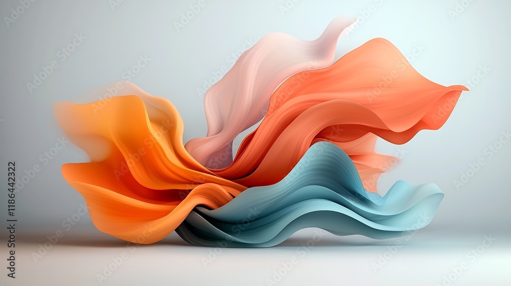 Poster mesmerizing avant garde surreal landscape with flowing iridescent geometric shapes captivating digit