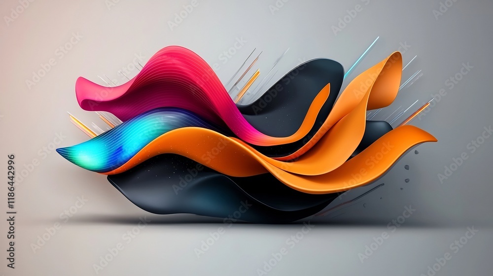 Poster captivating abstract background design with wavy iridescent shapes and metallic accents featuring ge