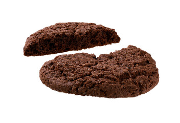 Broken chocolate brownie cookies with cracks isolated on white background.