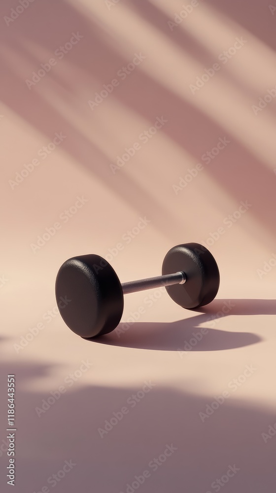 Aufkleber Black dumbbell casting shadow on pink background with diagonal lighting creating a modern and minimalist aesthetic, perfect for fitness or gym related themes