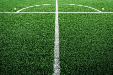 Obraz premium Green Football Field with Markings and Training Cones on Grass
