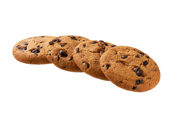 Chocolate chip cookies isolated. Round chocolate chip cookies isolated on white background.
