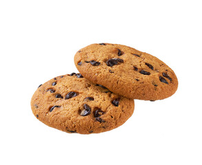 Two chocolate chip cookies isolated. Chocolate chip cookies  isolated on white background.