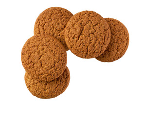 oatmeal cookies isolated, top view. Round oatmeal cookies isolated on a white background , top view.