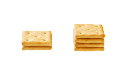 Stack of square crackers isolated on white background. Crackers placed on top of each other on a white background.