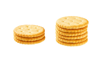 Stack of round crackers isolated on white background.