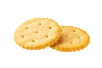 Round crackers isolated on white background. Two crackers isolated.