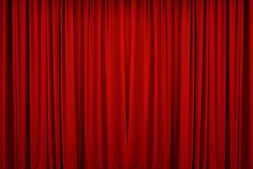 red theater curtain that dropped down as a straight line. Background for inserting text, empty spaces.
