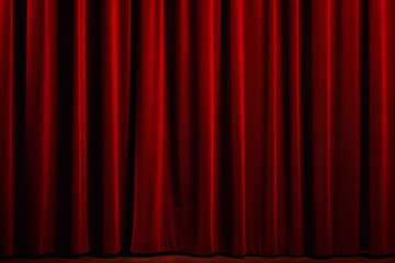 Closed maroon red curtain of stage with spotlight before show. Art performance background.
