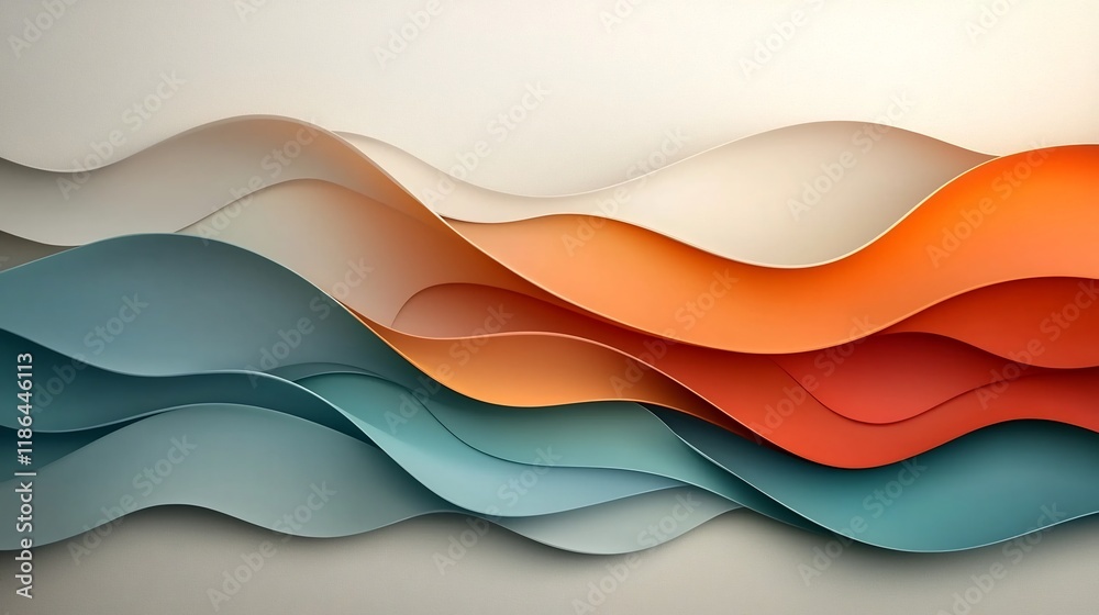 Poster visually striking abstract background design featuring dynamic flowing waves of iridescent shapes in