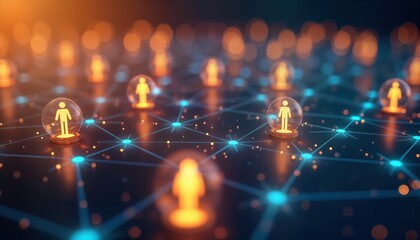 Global human resource management concept. Illustrates people connected by digital network. Recruitment, global partnerships. Shows business idea with modern, creative approach. Focus on team