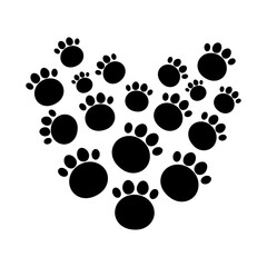 Fototapeta premium eart shape made from pet paw prints, symbolizing love for animals. Perfect vector format for pet lovers and creative projects