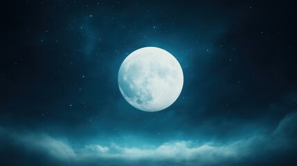 Panoramic View of the Moon in Outer Space with Bright Stars and Cloudy Horizon in a Night Sky for Astronomical Study and Celestial Exploration Visual Art