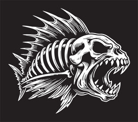 Fish Horror Skull Darkness of the Deep Bone Appetit on Black Bakcground T-shirts and Wall Decal Workout Athletic Gym Muscle Logo Fitness Beast Barbell Bodybuilding Healthy Wall Sticker for Gym Decor