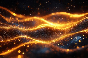 Obraz premium luxurious abstract gold swirl background with sparkling particles and elegant bokeh effect for premium design and festive celebrations