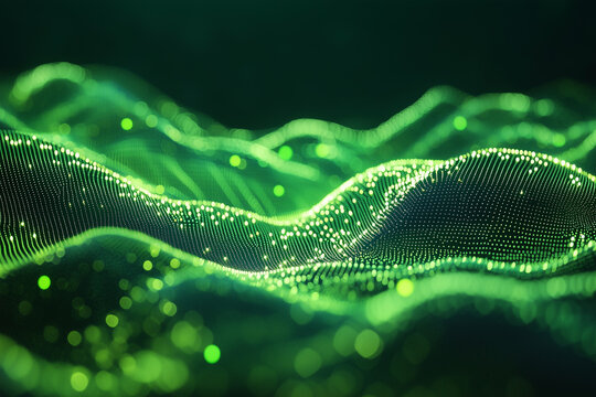 3D rendering of undulating green waves of data technology background