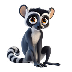 Obraz premium Cute 3D Cartoon Lemur Character Sitting on transparent background in Playful Pose for Creative Projects