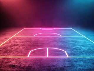 Futuristic Neon Sports Field with Vibrant Colors and Soft Glow