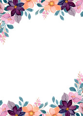 Watercolor flowers frame, background for design,