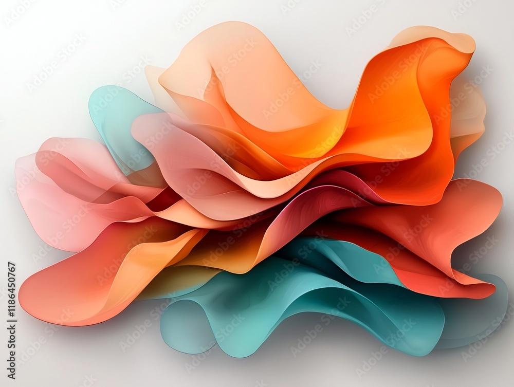 Poster captivating abstract composition featuring undulating iridescent forms in shimmering hues of amber a