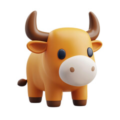 Fototapeta premium Cute 3D Cartoon Ox Character with Big Eyes and Rounded Body on Clean transparent background