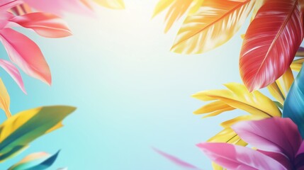  A various tropical leaves with shadows on a white background, creating an exotic and visually appealing composition