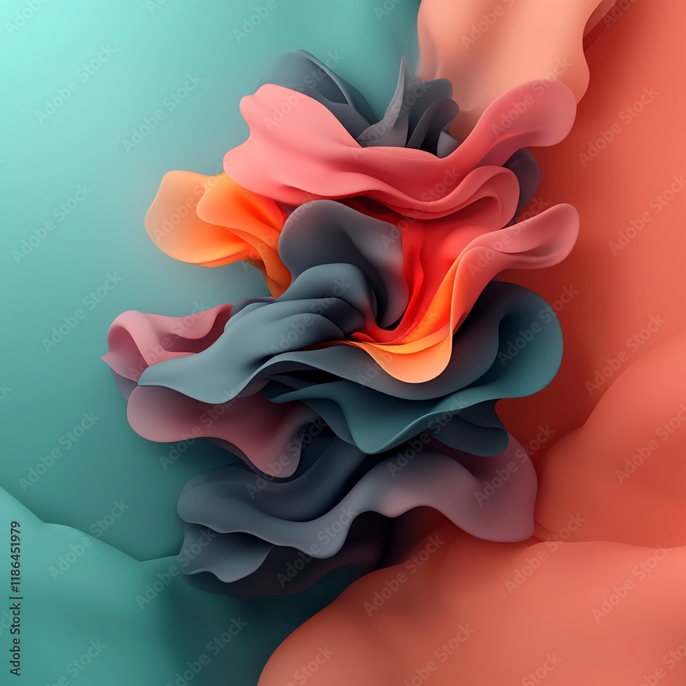 Poster mesmerizing iridescent structures in experimental abstract digital composition with kaleidoscopic gl