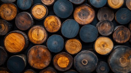 Stacked Logs of Various Sizes Displayed in an Aesthetic Arrangement Highlighting Natural Textures and Colors for Design Usage