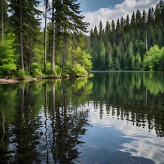 Obraz premium A beautiful serene forest lake landscape