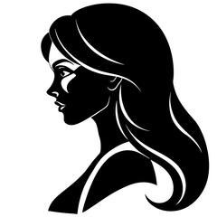 Silhouette of beautiful girl in profile with long hair on white background