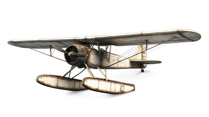 Vintage small seaplane isolated on a white background