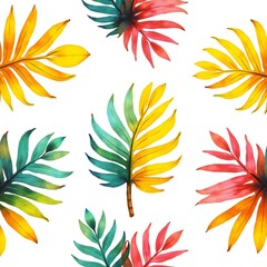 Summer tropical leaves seamless pattern water color background isolated on white background