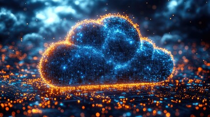 Glowing cloud computing network data.
