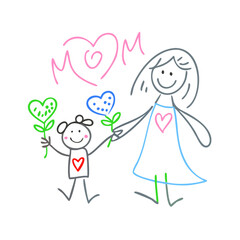 children s drawing for mom vector icon, mother’s day vector illustration - simple illustration of children s drawing for mom perfect for logos, and mother’s day -themed designs.