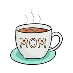 coffee cup with mom text vector icon, mother’s day vector illustration - simple illustration of coffee cup with mom text perfect for logos, and mother’s day -themed designs.