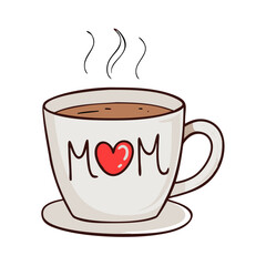 coffee cup with mom text vector icon, mother’s day vector illustration - simple illustration of coffee cup with mom text perfect for logos, and mother’s day -themed designs.