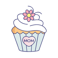 cupcake decorated for mom vector icon, mother’s day vector illustration - simple illustration of cupcake decorated for mom perfect for logos, and mother’s day -themed designs.