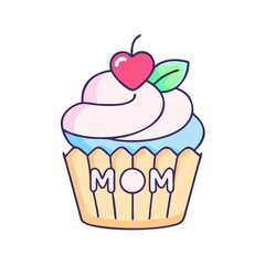 cupcake decorated for mom vector icon, mother’s day vector illustration - simple illustration of cupcake decorated for mom perfect for logos, and mother’s day -themed designs.