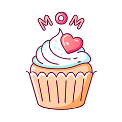 cupcake with mom text vector icon, mother’s day vector illustration - simple illustration of cupcake with mom text perfect for logos, and mother’s day -themed designs.